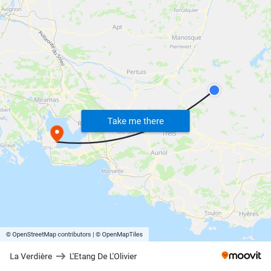 La Verdière to L'Etang De L'Olivier map