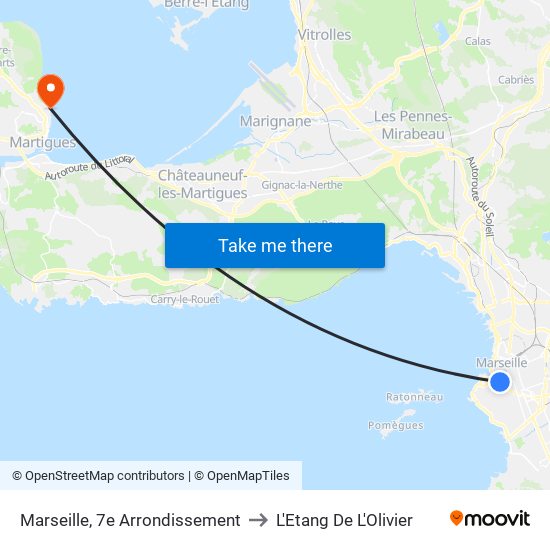 Marseille, 7e Arrondissement to L'Etang De L'Olivier map
