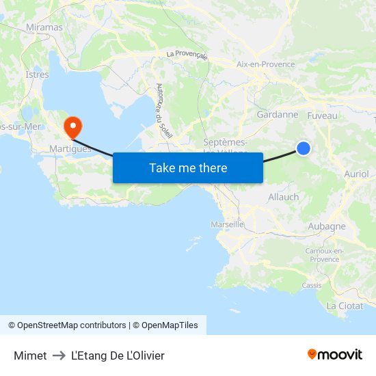 Mimet to L'Etang De L'Olivier map