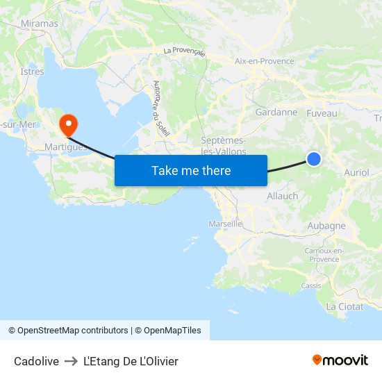 Cadolive to L'Etang De L'Olivier map