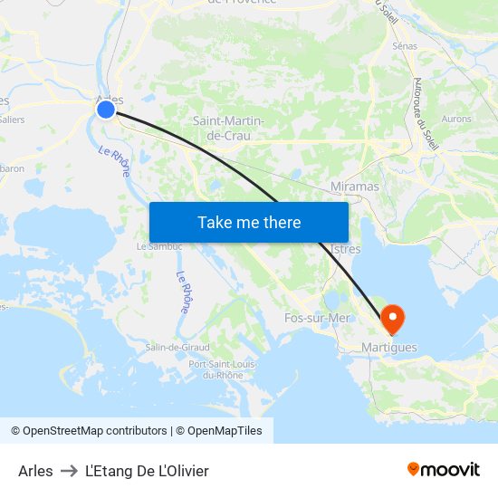 Arles to L'Etang De L'Olivier map