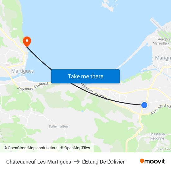 Châteauneuf-Les-Martigues to L'Etang De L'Olivier map