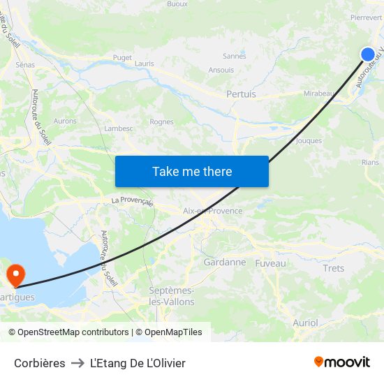 Corbières to L'Etang De L'Olivier map