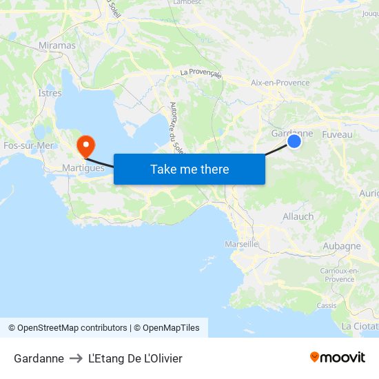 Gardanne to L'Etang De L'Olivier map