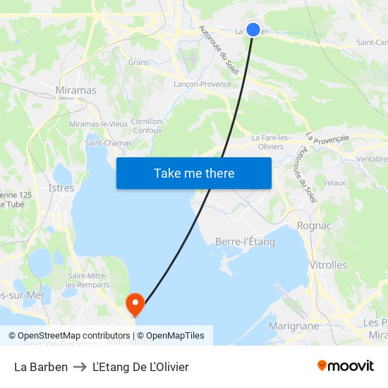 La Barben to L'Etang De L'Olivier map