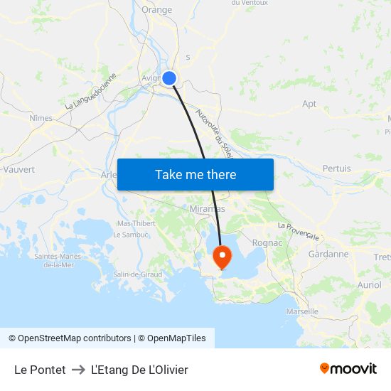 Le Pontet to L'Etang De L'Olivier map