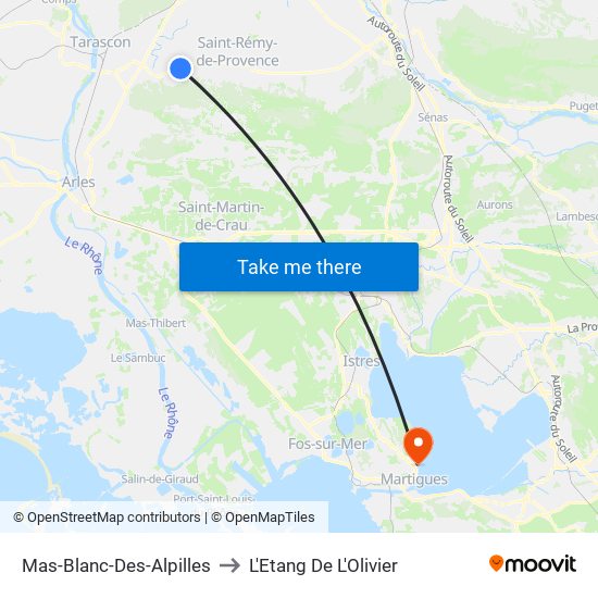 Mas-Blanc-Des-Alpilles to L'Etang De L'Olivier map