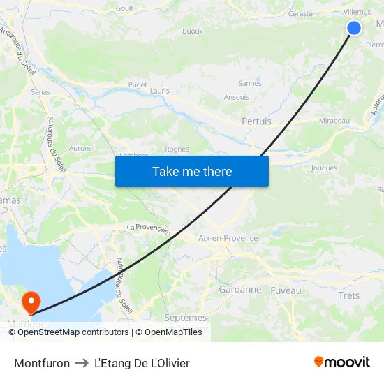 Montfuron to L'Etang De L'Olivier map