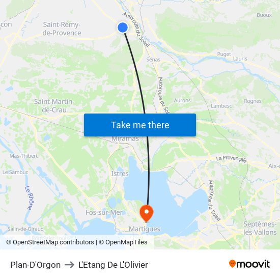 Plan-D'Orgon to L'Etang De L'Olivier map