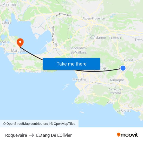 Roquevaire to L'Etang De L'Olivier map
