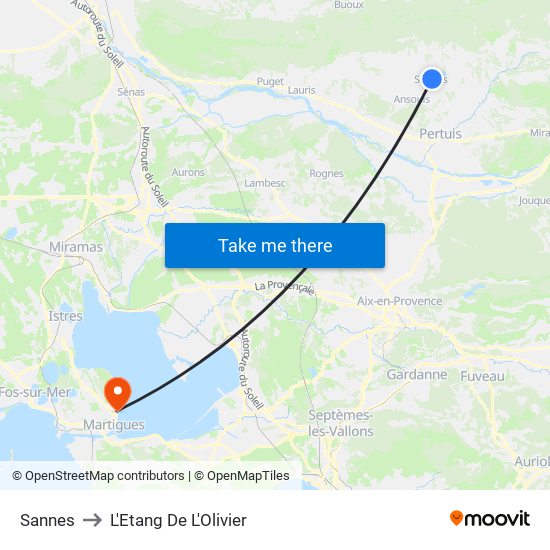 Sannes to L'Etang De L'Olivier map