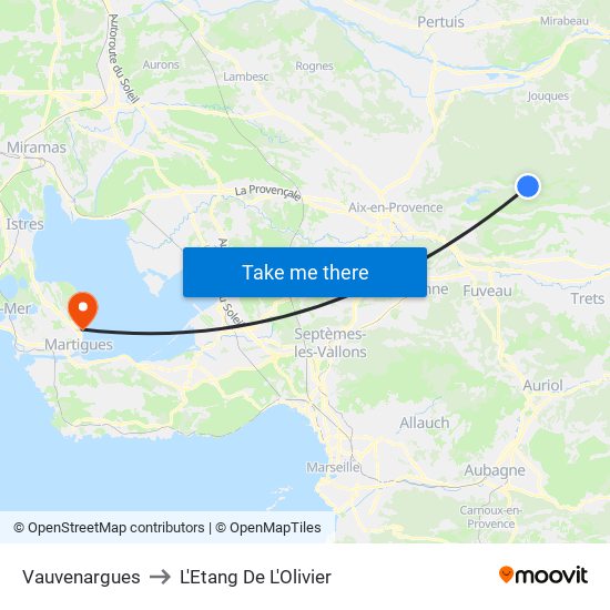Vauvenargues to L'Etang De L'Olivier map