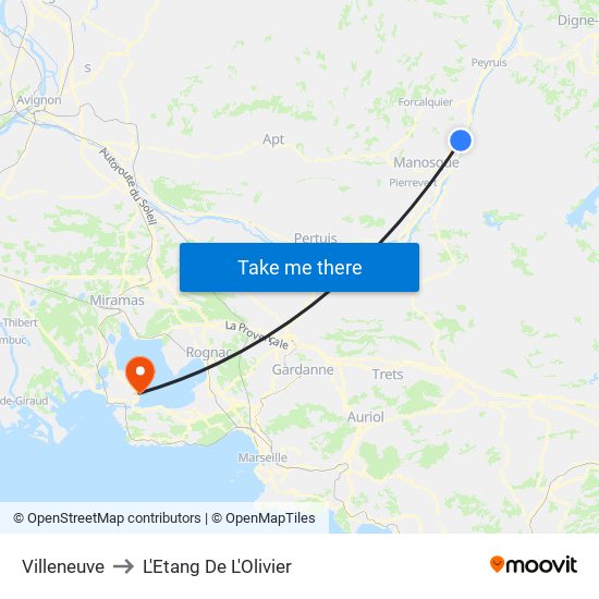 Villeneuve to L'Etang De L'Olivier map