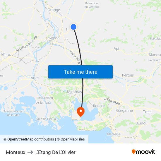 Monteux to L'Etang De L'Olivier map