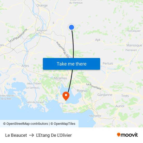 Le Beaucet to L'Etang De L'Olivier map