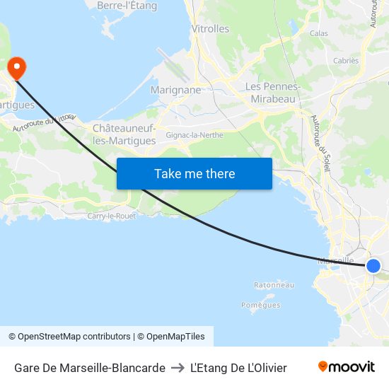 Gare De Marseille-Blancarde to L'Etang De L'Olivier map