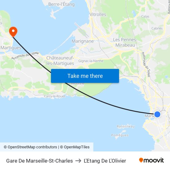 Gare De Marseille-St-Charles to L'Etang De L'Olivier map