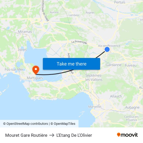 Mouret Gare Routière to L'Etang De L'Olivier map