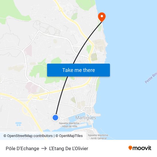 Pôle D'Echange to L'Etang De L'Olivier map