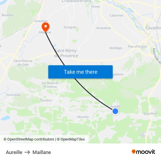 Aureille to Maillane map