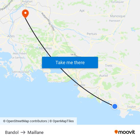 Bandol to Maillane map