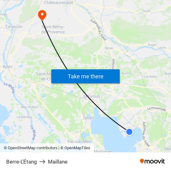 Berre-L'Étang to Maillane map