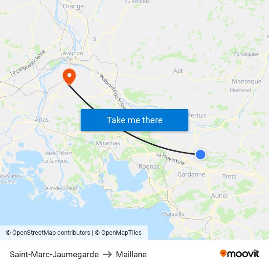 Saint-Marc-Jaumegarde to Maillane map