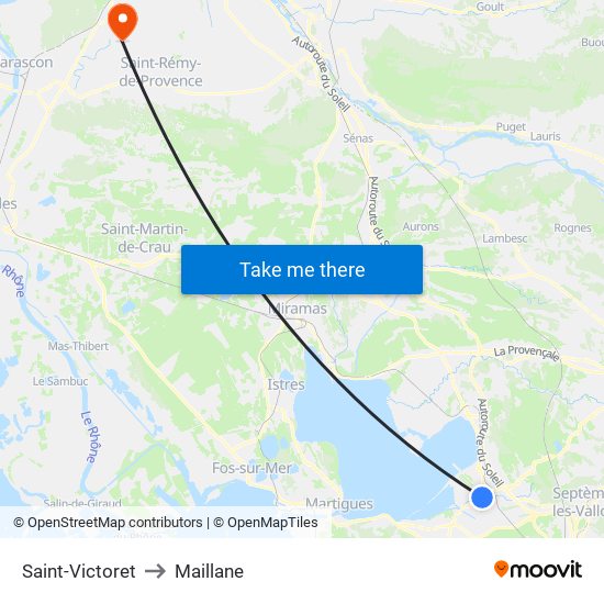 Saint-Victoret to Maillane map