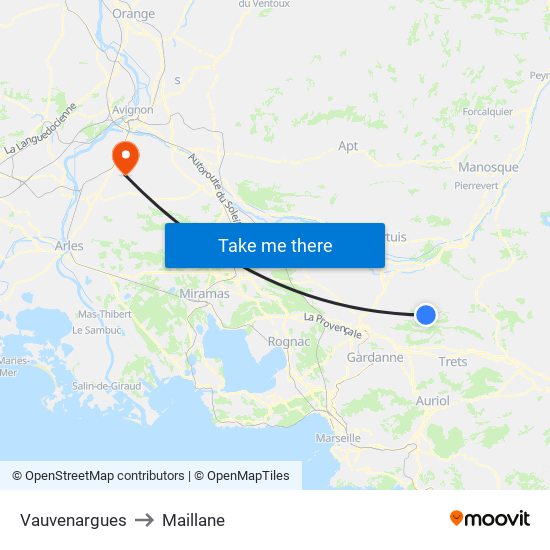 Vauvenargues to Maillane map