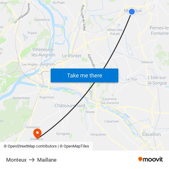 Monteux to Maillane map