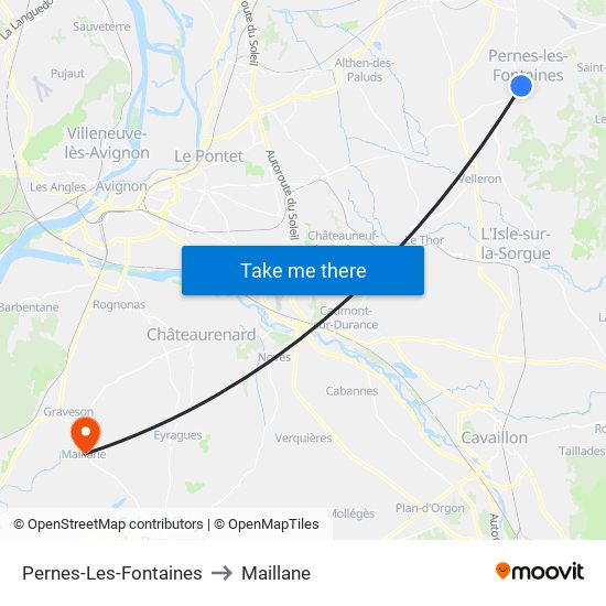 Pernes-Les-Fontaines to Maillane map