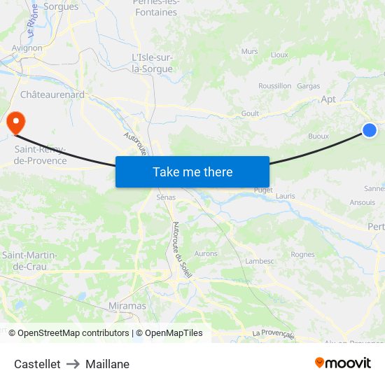 Castellet to Maillane map