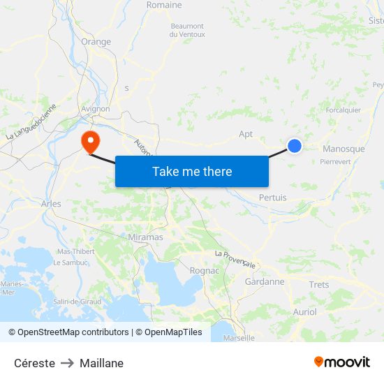 Céreste to Maillane map