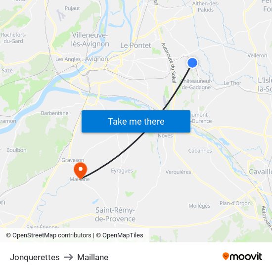Jonquerettes to Maillane map