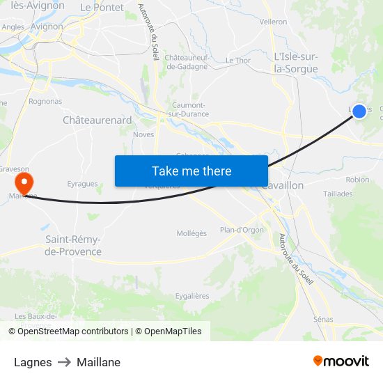 Lagnes to Maillane map