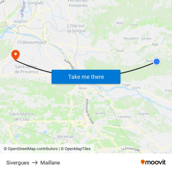 Sivergues to Maillane map