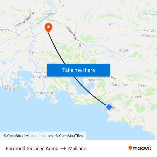 Euroméditerranée Arenc to Maillane map