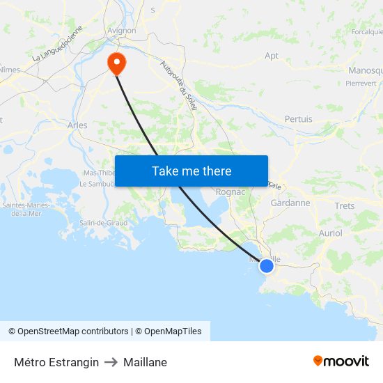 Métro Estrangin to Maillane map