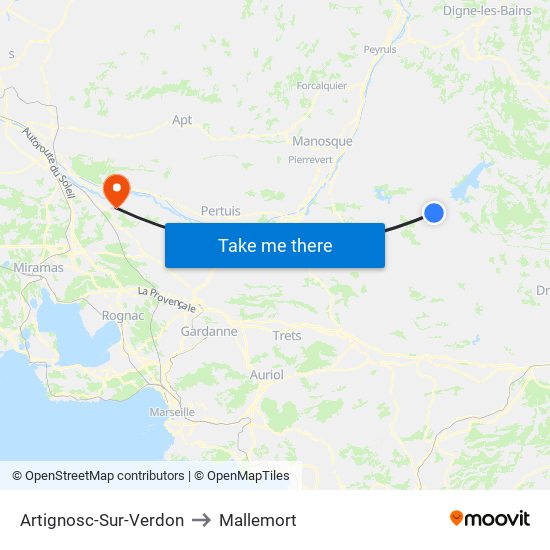 Artignosc-Sur-Verdon to Mallemort map