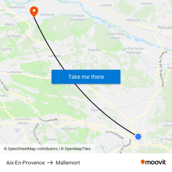 Aix-En-Provence to Mallemort map