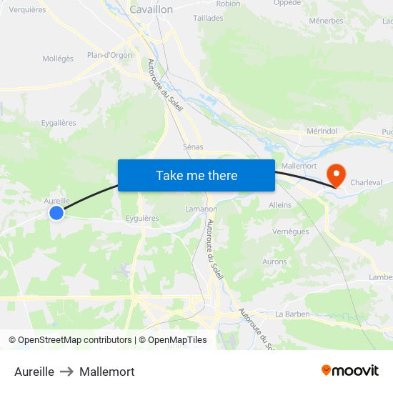 Aureille to Mallemort map