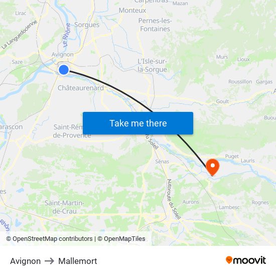 Avignon to Mallemort map