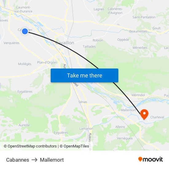 Cabannes to Mallemort map