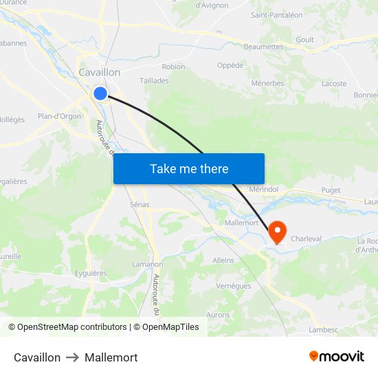 Cavaillon to Mallemort map