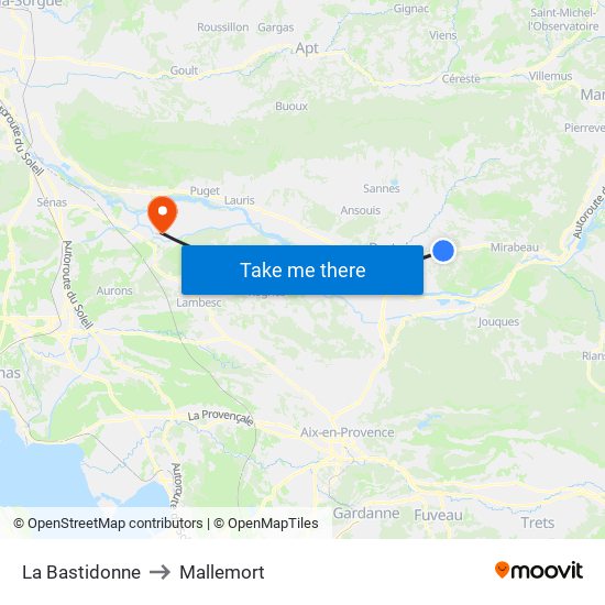 La Bastidonne to Mallemort map