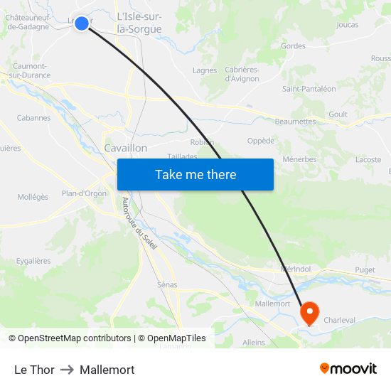 Le Thor to Mallemort map