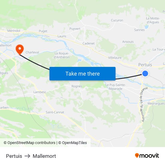 Pertuis to Mallemort map