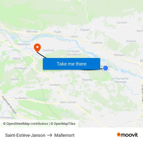 Saint-Estève-Janson to Mallemort map