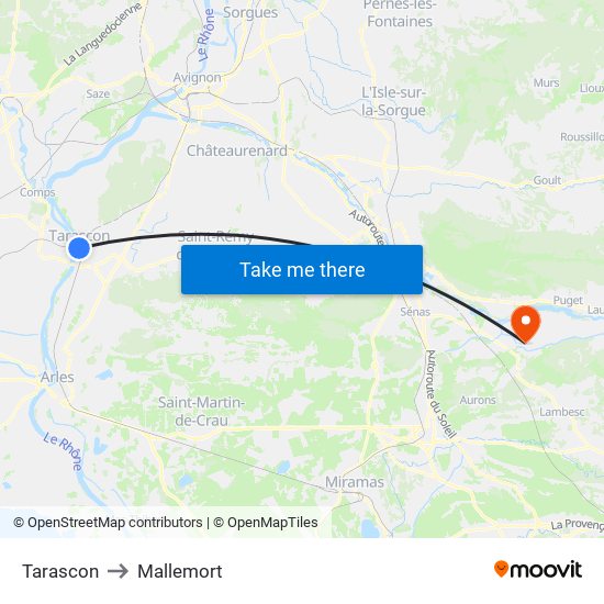 Tarascon to Mallemort map