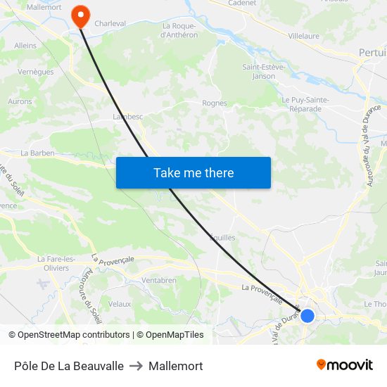 Pôle De La Beauvalle to Mallemort map